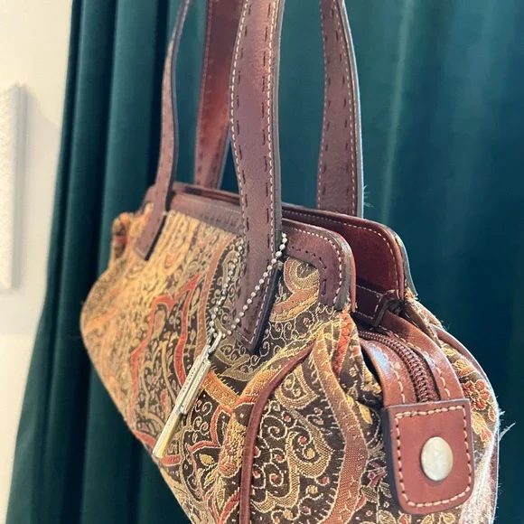 Vintage Fossil Brown Shoulder Bag Tapestry Design - Picture 3 of 8